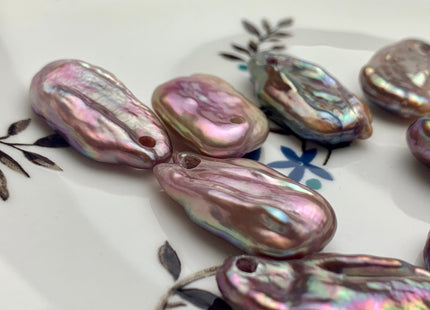 ONE Piece AAAA 15-16x20-25 mm Natural Dark Mauve Pink High Luster Top Drilled Thick Rectangle Coin Pearl For Pendant Large Hole 2.1mm #P1199