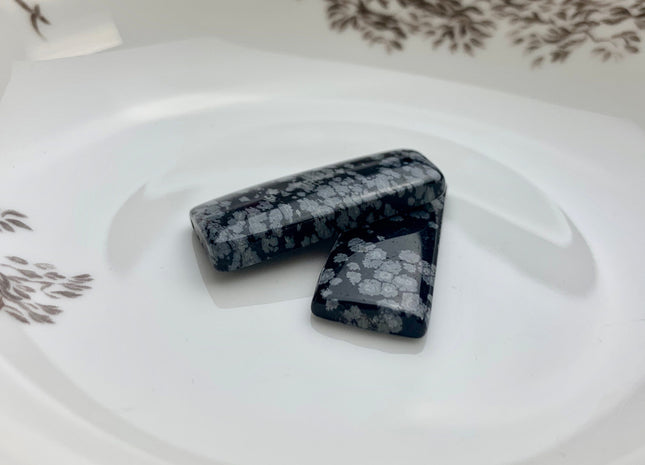 One Pair 15x35mm Natural Black Snowflake Jasper Top Drilled Teardrop Cabochon Long Trapezoid Matching Gemstone Earring Pendant #3303