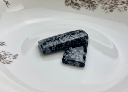 One Pair 15x35mm Natural Black Snowflake Jasper Top Drilled Teardrop Cabochon Long Trapezoid Matching Gemstone Earring Pendant #3303