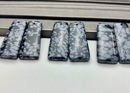 One Pair 15x35mm Natural Black Snowflake Jasper Top Drilled Teardrop Cabochon Long Trapezoid Matching Gemstone Earring Pendant #3303