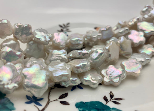 12-13 mm AAA Very Rare Natural White Flower Shape Freshwater Coin Pearl Beads Genuine High Luster Flower Coin Pearls 28-31 Pieces P1178