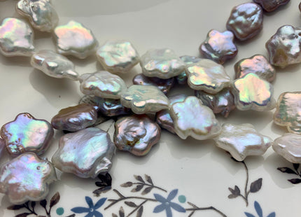 15-18mm AAA Very Rare Natural White Or Mauve Flower Shape Freshwater Coin Pearl Beads Genuine Super High Luster Flower Coin Pearls #P1179
