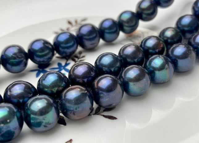 10.5-11.5mm AAA Blue Peacock Round Freshwater Pearls Genuine Very Rare Smooth And Round High Luster Freshwater Pearl 38 Pieces #P1171