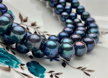 10.5-11.5mm AAA Blue Peacock Round Freshwater Pearls Genuine Very Rare Smooth And Round High Luster Freshwater Pearl 38 Pieces #P1171