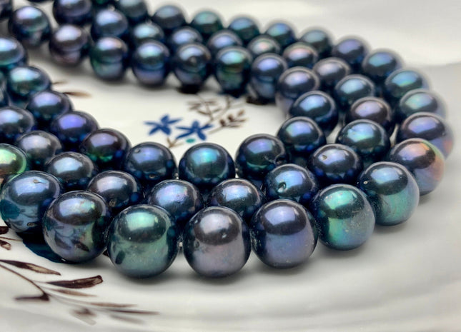 10.5-11.5mm AAA Blue Peacock Round Freshwater Pearls Genuine Very Rare Smooth And Round High Luster Freshwater Pearl 38 Pieces #P1171