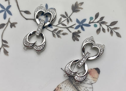 14x32 mm 925 Sterling Silver Double Heart Shape Clasp Sterling Silver Findings 925 Sterling Silver Clasps W/CZ DIY Jewelry #10087-B