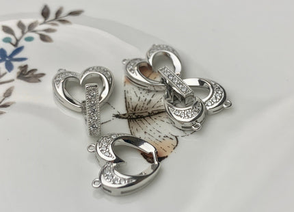 14x32 mm 925 Sterling Silver Double Heart Shape Clasp Sterling Silver Findings 925 Sterling Silver Clasps W/CZ DIY Jewelry #10087-B