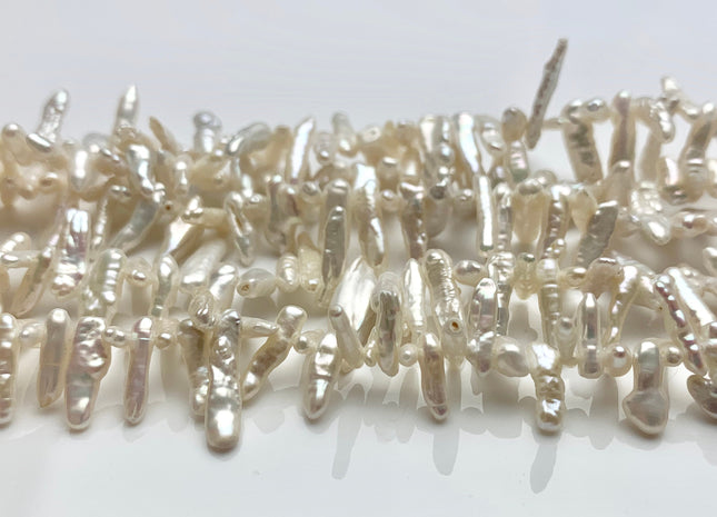 3-5x12-18 mm Natural White Top Drilled Biwa Stick Freshwater Pearl Beads Genuine Rare Freshwater Stick Pearls C Grade #P1204