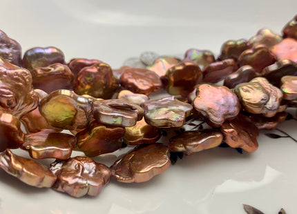 13-15 mm AAA Very Rare Orange Gold Copper Color Flower Shape Freshwater Coin Pearl Beads High Luster Flower Coin Pearl 28-31 Pieces #P1187