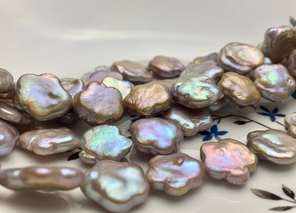16-18 mm AA Very Rare Natural Dark Mauve/Peach Pink Flower Shape Freshwater Coin Pearl Bead Genuine Flower Coin Pearl 21-24 Pieces #P1186
