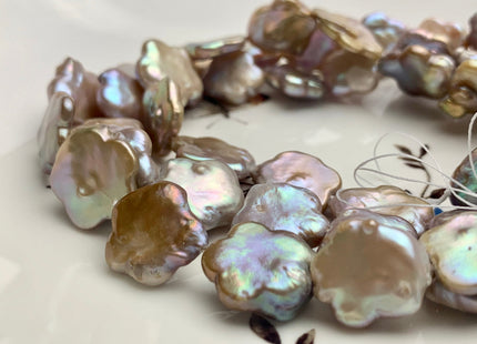 16-18 mm AA Very Rare Natural Dark Mauve/Peach Pink Flower Shape Freshwater Coin Pearl Bead Genuine Flower Coin Pearl 21-24 Pieces #P1186