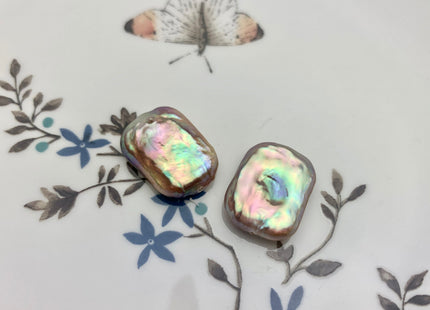 ONE Pair AAAAA 15x20 mm Natural Mauve Pink High Luster Half Drilled Matching Rectangle Coin Pearl For Earring Pendant Iridescent Color#P1213