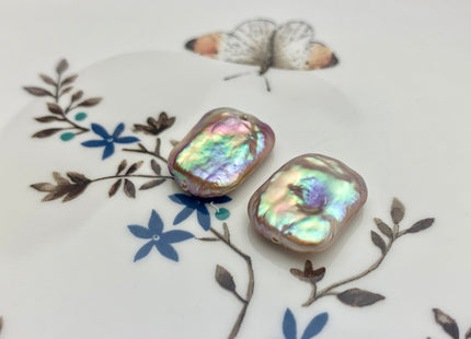 ONE Pair AAAAA 15x20 mm Natural Mauve Pink High Luster Half Drilled Matching Rectangle Coin Pearl For Earring Pendant Iridescent Color#P1213