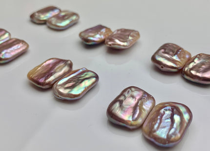 ONE Pair AAAAA 15x20 mm Natural Mauve Pink High Luster Half Drilled Matching Rectangle Coin Pearl For Earring Pendant Iridescent Color#P1213