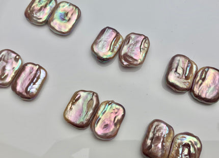 ONE Pair AAAAA 15x20 mm Natural Mauve Pink High Luster Half Drilled Matching Rectangle Coin Pearl For Earring Pendant Iridescent Color#P1213