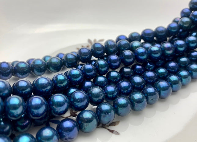 8-9mm AAA Large Hole Blue Peacock Potato Freshwater Pearl Beads Hole Size 1.2mm Or 2.2mm Genuine Rare Blue Color Large Hole Pearl #P1216