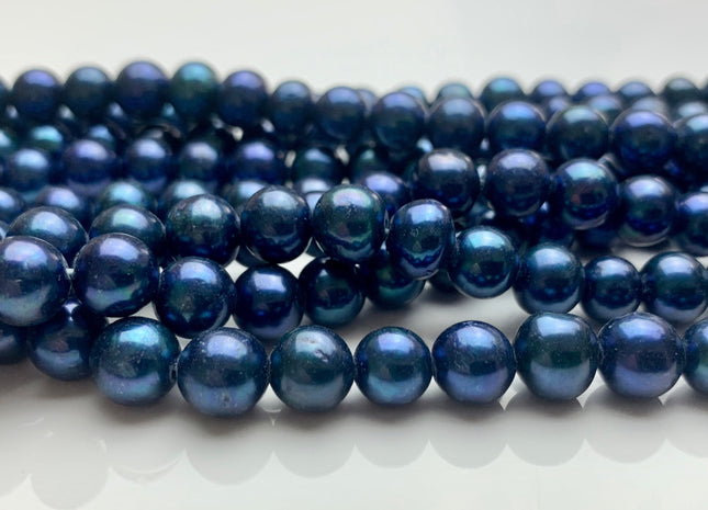 8-9mm AAA Large Hole Blue Peacock Potato Freshwater Pearl Beads Hole Size 1.2mm Or 2.2mm Genuine Rare Blue Color Large Hole Pearl #P1216