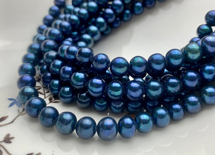 8-9mm AAA Large Hole Blue Peacock Potato Freshwater Pearl Beads Hole Size 1.2mm Or 2.2mm Genuine Rare Blue Color Large Hole Pearl #P1216