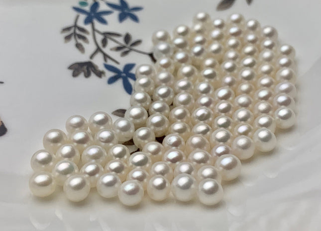 Two Pieces AAAAA 4.5-5mm High Luster Undrilled/Half Drilled/Through Drilled Tiny Freshwater Pearls Genuine White Pearl Round Beads #P1194