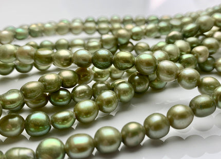 7.5x8 mm AAA Large Hole Green Color Potato Nugget Shape Freshwater Pearls Beads Hole Size 2.1mm Genuine Large Hole pearls 49 Pieces #P1221