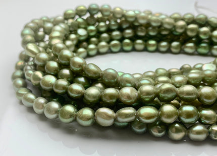 7.5x8 mm AAA Large Hole Green Color Potato Nugget Shape Freshwater Pearls Beads Hole Size 2.1mm Genuine Large Hole pearls 49 Pieces #P1221