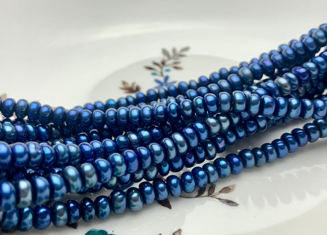 6mm AAA Large Hole Royal Blue Button/Rondelle Freshwater Pearls Hole Size 1.2mm 1.5mm Genuine Large Hole Freshwater Pearl Beads #P1218