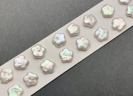 One Pair 13-14 mm AAAA Natural White Flat Flower Coin Freshwater Pearls Half Drilled Paired Earring High Luster Quality Coin Pearl #P1150