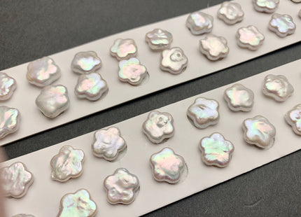 One Pair 13-14 mm AAAA Natural White Flat Flower Coin Freshwater Pearls Half Drilled Paired Earring High Luster Quality Coin Pearl #P1150