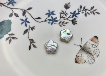 One Pair 13-14 mm AAAA Natural White Flat Flower Coin Freshwater Pearls Half Drilled Paired Earring High Luster Quality Coin Pearl #P1150