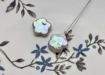 One Pair 13-14 mm AAAA Natural White Flat Flower Coin Freshwater Pearls Half Drilled Paired Earring High Luster Quality Coin Pearl #P1150