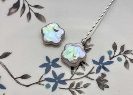 One Pair 13-14 mm AAAA Natural White Flat Flower Coin Freshwater Pearls Half Drilled Paired Earring High Luster Quality Coin Pearl #P1150