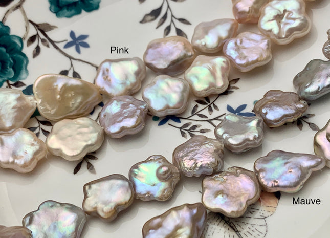 16-18 mm AA Very Rare Natural Dark Mauve/Peach Pink Flower Shape Freshwater Coin Pearl Bead Genuine Flower Coin Pearl 21-24 Pieces #P1186