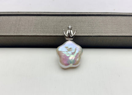 One Piece 925 Sterling Silver/Gold Pendant Setting Finding For Half Drilled Pearl Genuine Sterling Silver W/CZ Crown Shape Pendant #10088