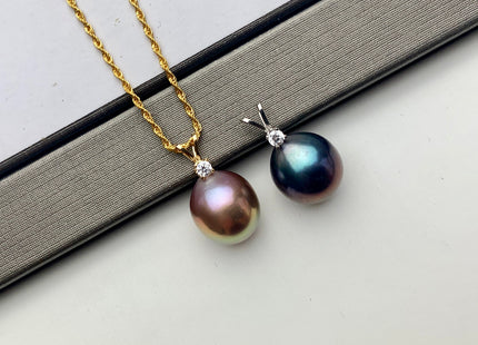 One Piece Genuine 18K Solid Yellow/White Gold Pendant Setting W/CZ For Half Drilled Pearl 18K Gold Pendant Pearl Mounting DIY Jewelry #10091