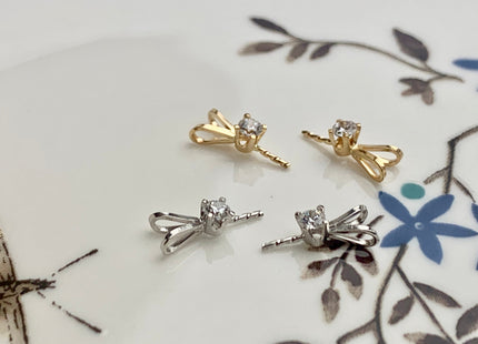 One Piece Genuine 18K Solid Yellow/White Gold Pendant Setting W/CZ For Half Drilled Pearl 18K Gold Pendant Pearl Mounting DIY Jewelry #10091