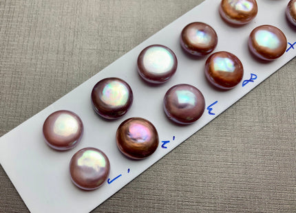 ONE Pair AAAAA 12-13 mm Ultra Dark Natural Mauve Purple Top Quality Super High Luster Half Drilled Paired Earring Thick Coin Pearls #P1153-B