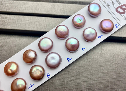 ONE Pair AAAAA 12-13 mm Ultra Dark Natural Mauve Purple Top Quality Super High Luster Half Drilled Paired Earring Thick Coin Pearls #P1153-B