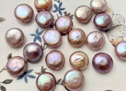 ONE Piece AAAAA 12-14 mm Natural Mauve Purple Top Quality Super High Luster Large Hole Thick Coin Pearls Hole Size 1.2mm Or 2.1mm #P1156