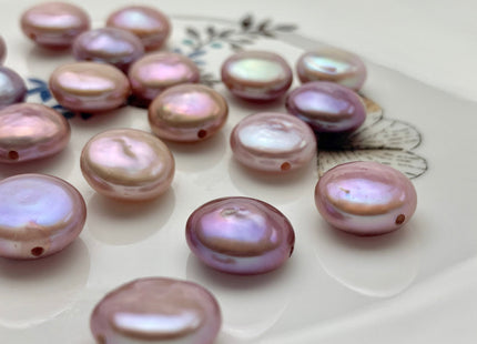 ONE Piece AAAAA 12-14 mm Natural Mauve Purple Top Quality Super High Luster Large Hole Thick Coin Pearls Hole Size 1.2mm Or 2.1mm #P1156