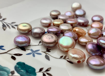 ONE Piece AAAAA 12-14 mm Natural Mauve Purple Top Quality Super High Luster Large Hole Thick Coin Pearls Hole Size 1.2mm Or 2.1mm #P1156