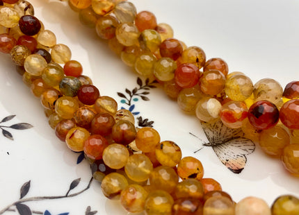 8 mm 10 mm Faceted Round Multi Orange Color Fire Agate Gemstone Beads Genuine Agate Gemstone Loose Beads 15 Inches Strand #3504