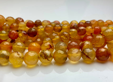8 mm 10 mm Faceted Round Multi Orange Color Fire Agate Gemstone Beads Genuine Agate Gemstone Loose Beads 15 Inches Strand #3504