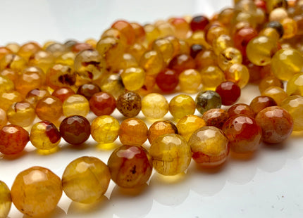 8 mm 10 mm Faceted Round Multi Orange Color Fire Agate Gemstone Beads Genuine Agate Gemstone Loose Beads 15 Inches Strand #3504