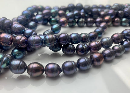 8.5x10-11 mm Rice / Oval Freshwater Pearls Blue Peacock Color Genuine Freshwater Rice Pearl Beads With Rings #P1162