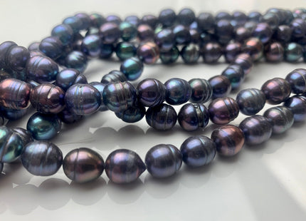 8.5x10-11 mm Rice / Oval Freshwater Pearls Blue Peacock Color Genuine Freshwater Rice Pearl Beads With Rings #P1162