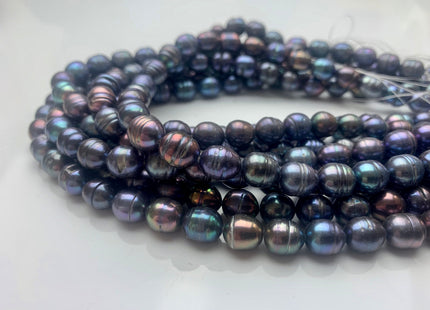 8.5x10-11 mm Rice / Oval Freshwater Pearls Blue Peacock Color Genuine Freshwater Rice Pearl Beads With Rings #P1162