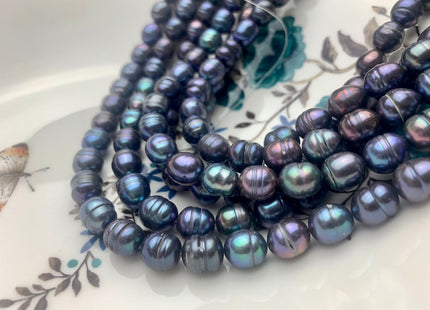 8.5x10-11 mm Rice / Oval Freshwater Pearls Blue Peacock Color Genuine Freshwater Rice Pearl Beads With Rings #P1162