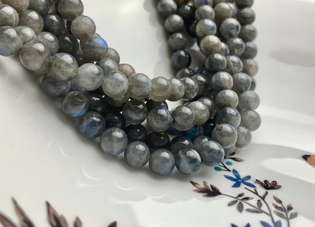 8 mm AAA Flashy Blue Natural Black Labradorite Beads Genuine Natural Color Smooth Round Flashes Fire Labradorite 15 inches 48 Beads #3500