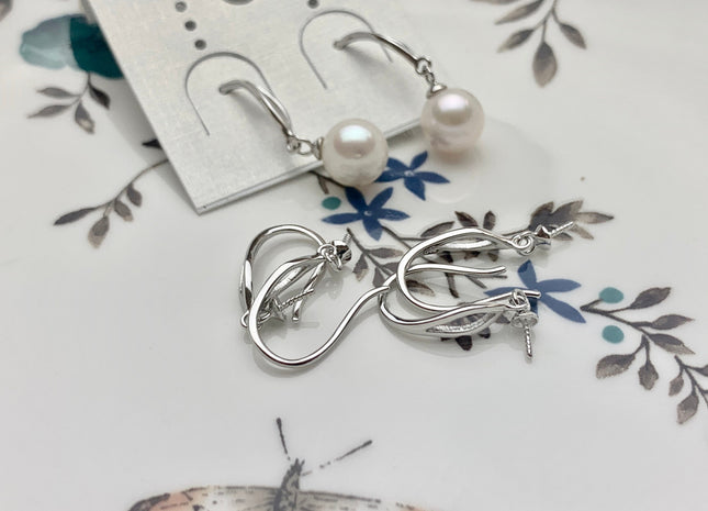 One Pair 925 Sterling Silver/Gold Simple Hook Earring Setting Genuine 925 Sterling Silver Earring Hook Finding For Half Drilled Pearl #10092