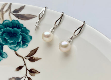 One Pair 925 Sterling Silver/Gold Simple Hook Earring Setting Genuine 925 Sterling Silver Earring Hook Finding For Half Drilled Pearl #10092